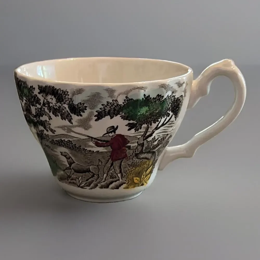 Franciscan Staffordshire England The Hunter MCM Multicolor Teacup & Saucer Set